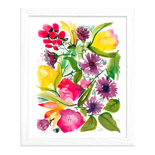 a watercolor painting of a bouquet of flowers