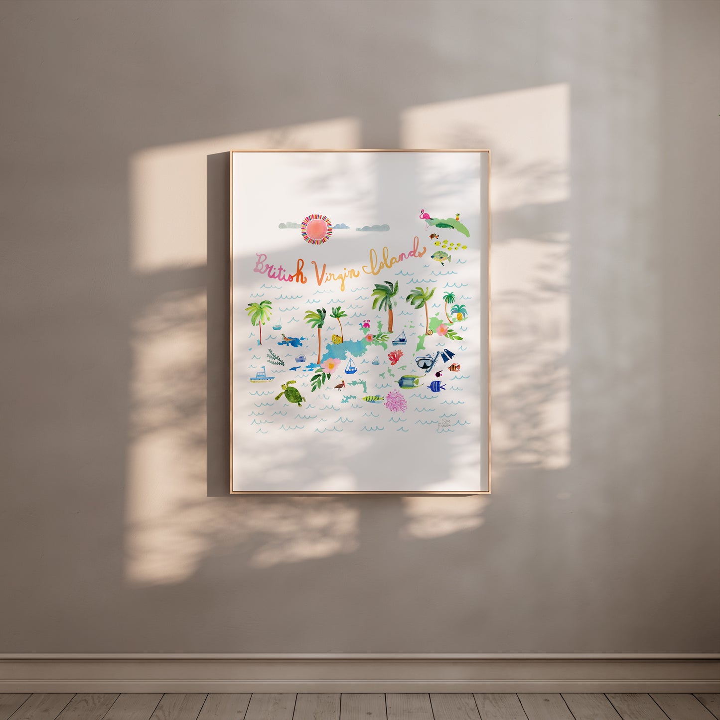 a picture hanging on a wall in a room