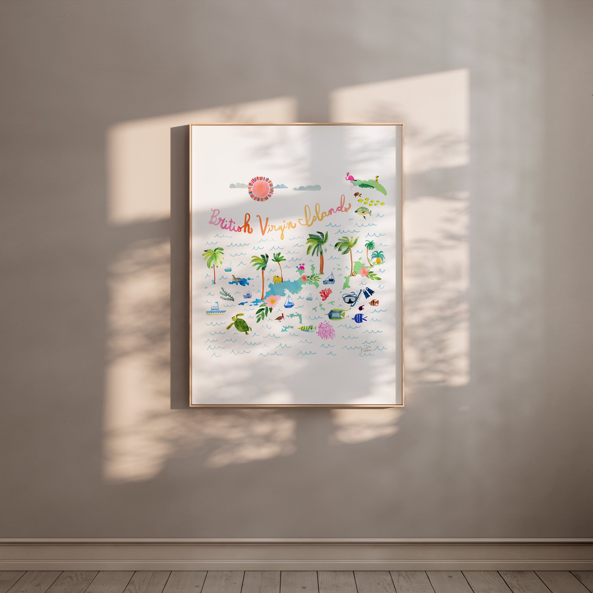 a picture hanging on a wall in a room