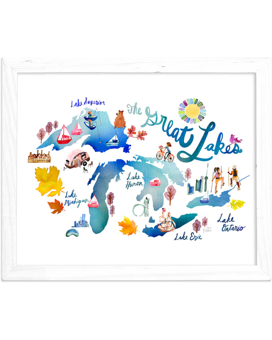 a watercolor map of the state of michigan