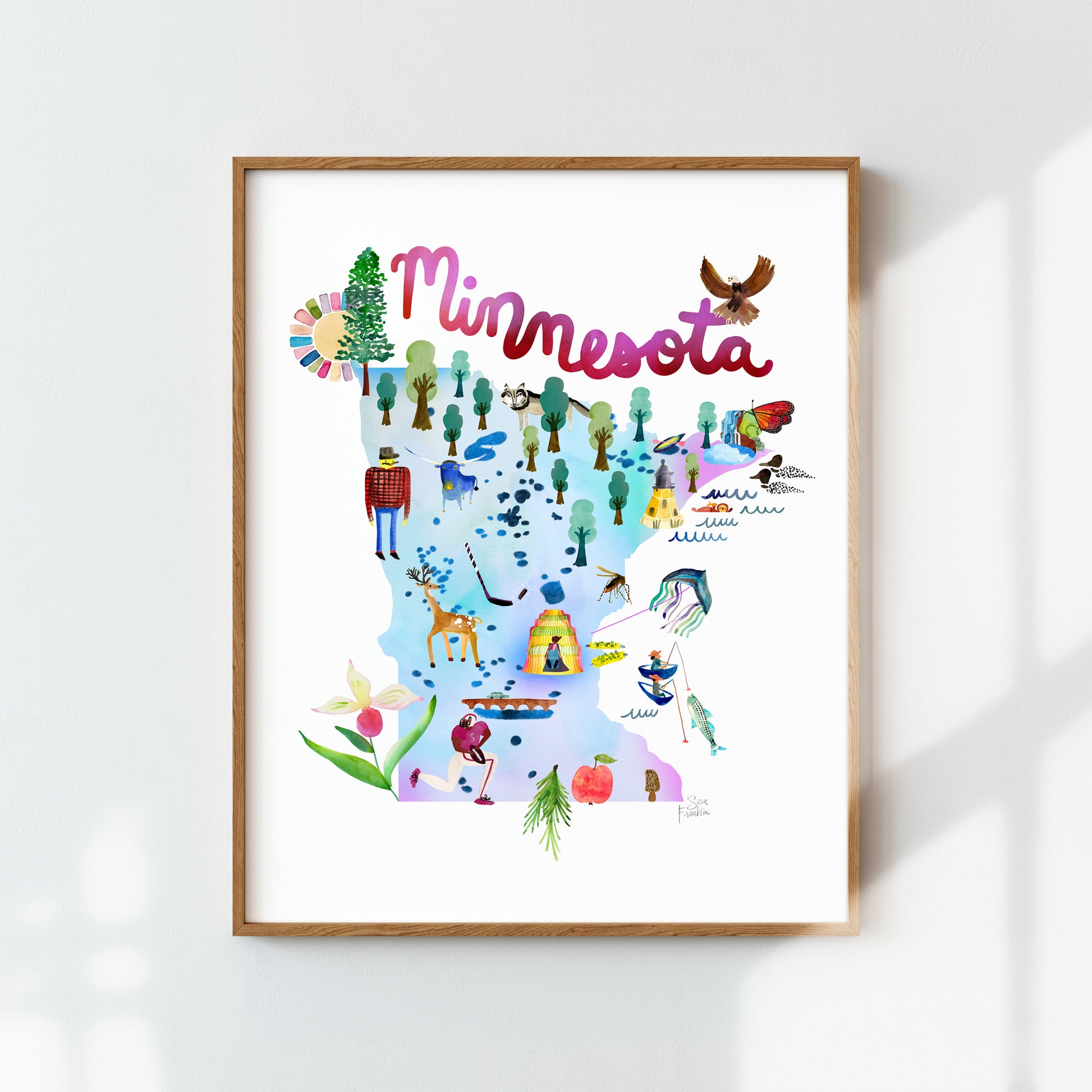 a map of minnesota with a bird flying over it