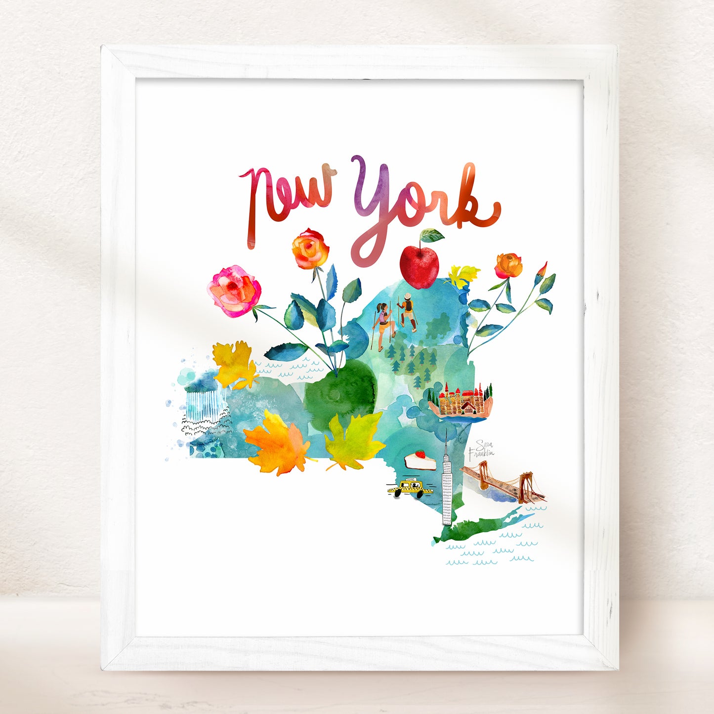 a watercolor painting of a map of new york