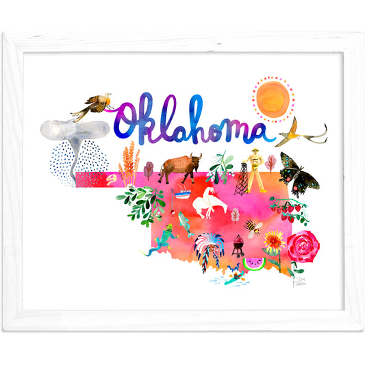 a watercolor map of the state of oklahoma