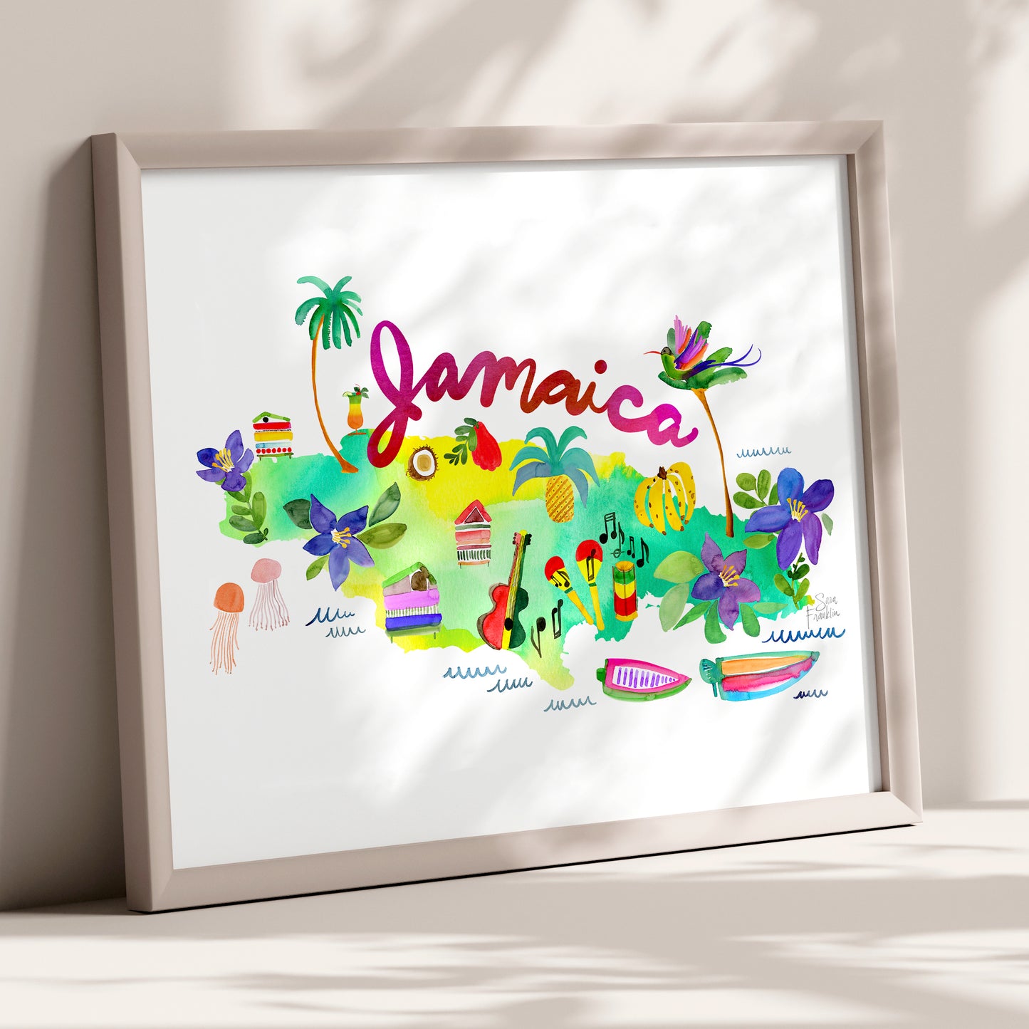 a picture of a map of jamaica on a wall