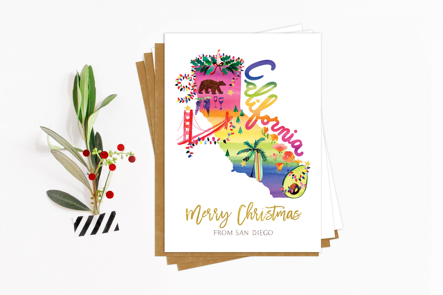 Custom California Rainbow Map Holiday Card