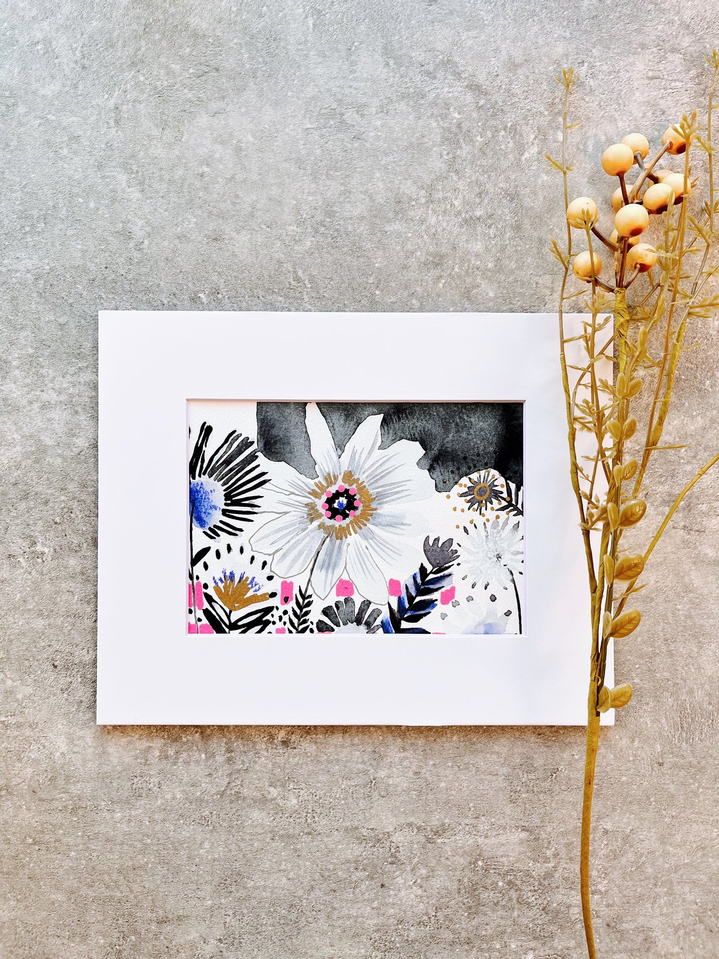 Dreamy Botanical | Original Watercolor | art size 5x7 in. | with mat 8x10 in.