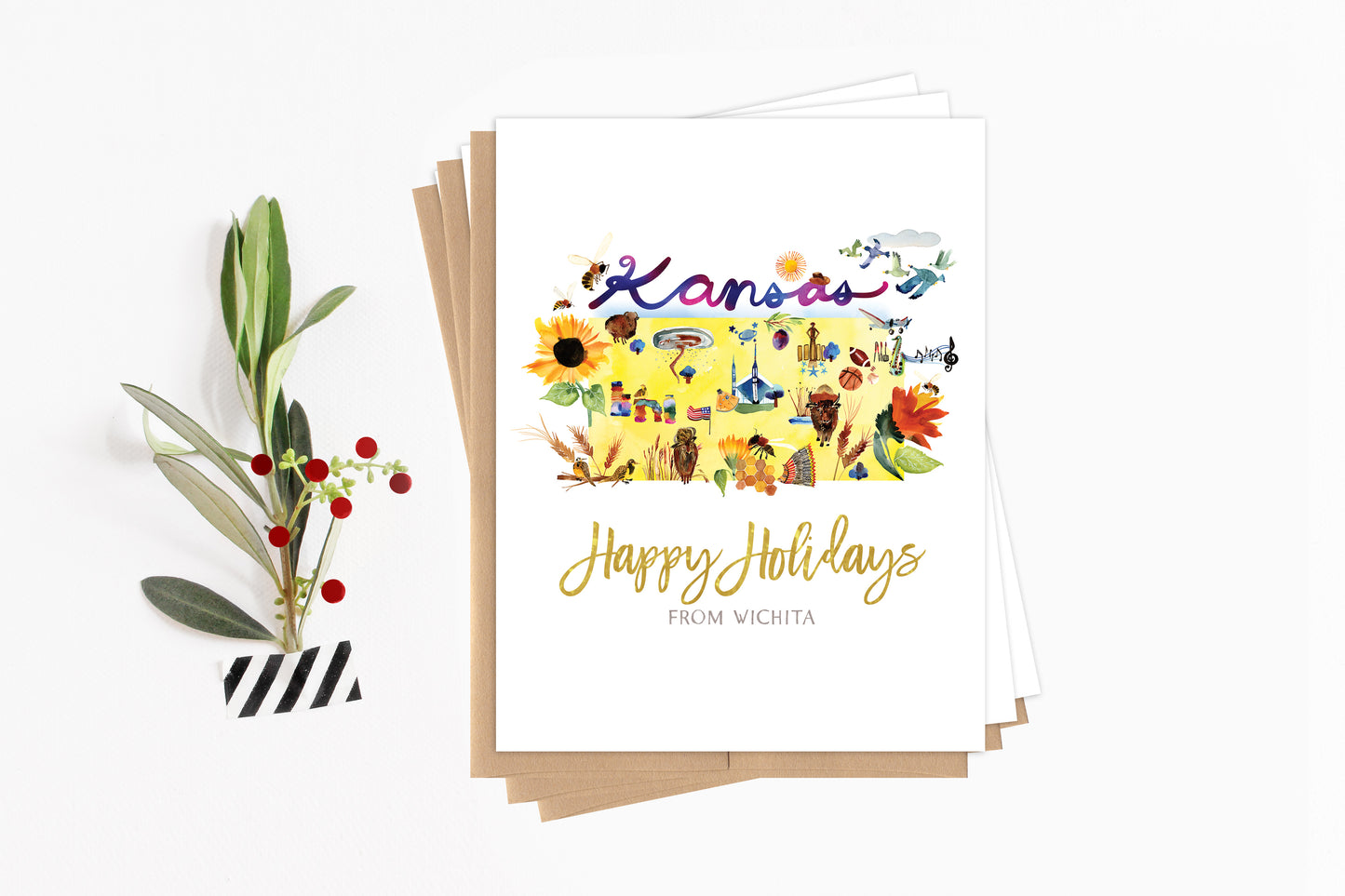 Custom Kansas Map Holiday Card