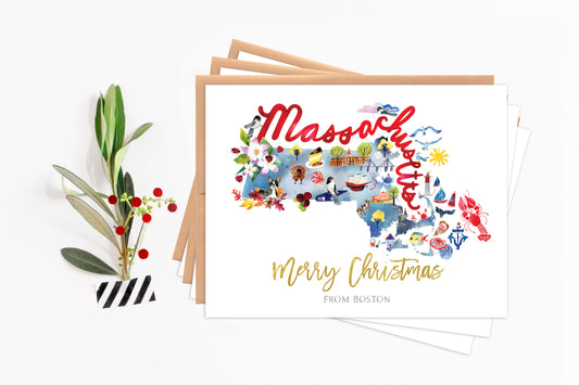 Custom Massachusetts Map Holiday Card