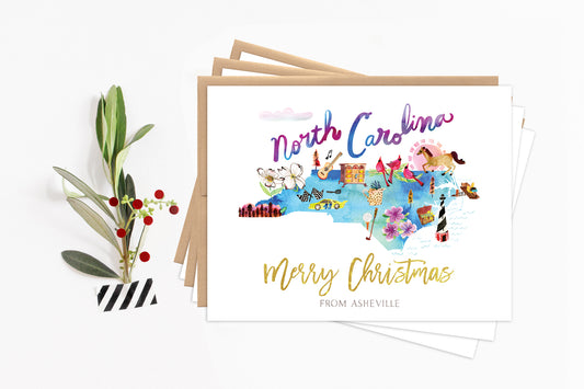 Custom North Carolina Map Holiday Card