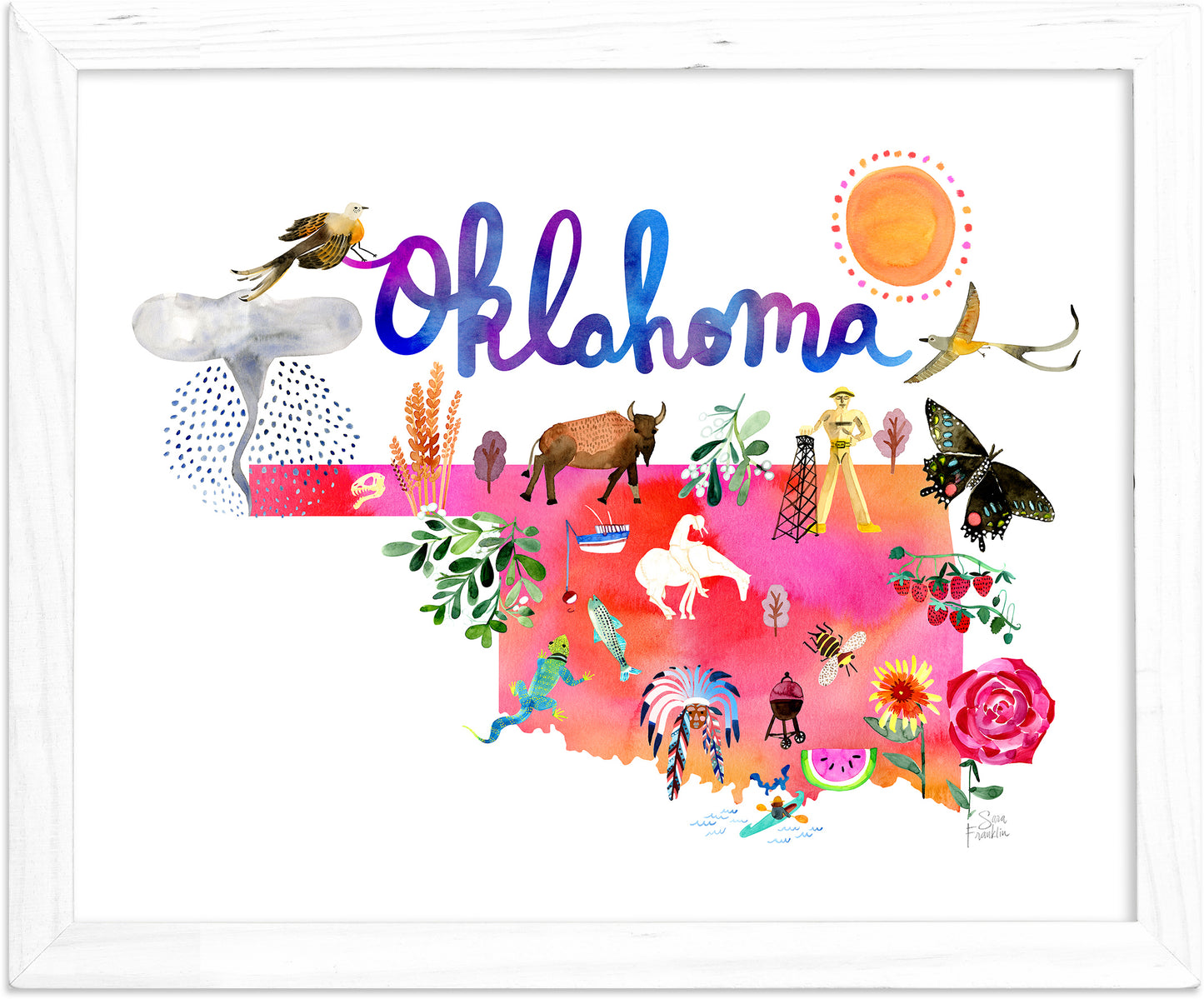 Oklahoma Map Wall Art Print by Sara Franklin