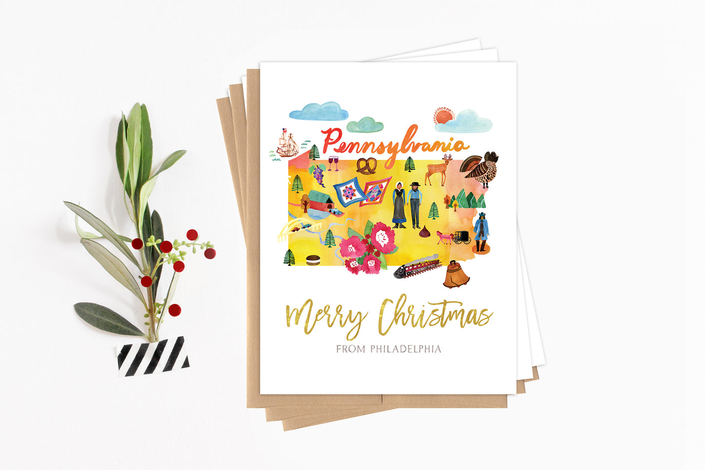 Custom Pennsylvania Map Holiday Card