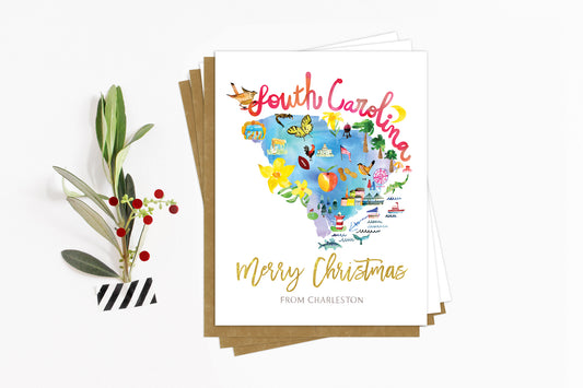 Custom South Carolina Map Holiday Card
