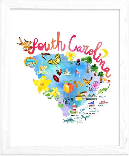 South Carolina Map  | Fine Art Print | Travel Wall Decor
