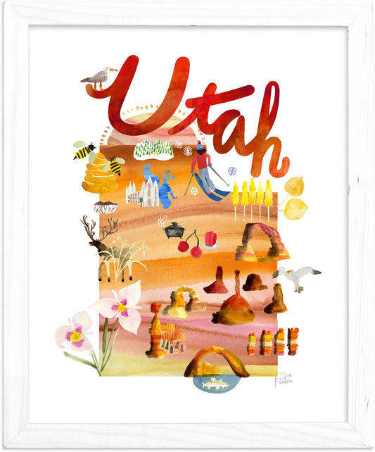 Utah State Map Art Print | Travel Wall Decor