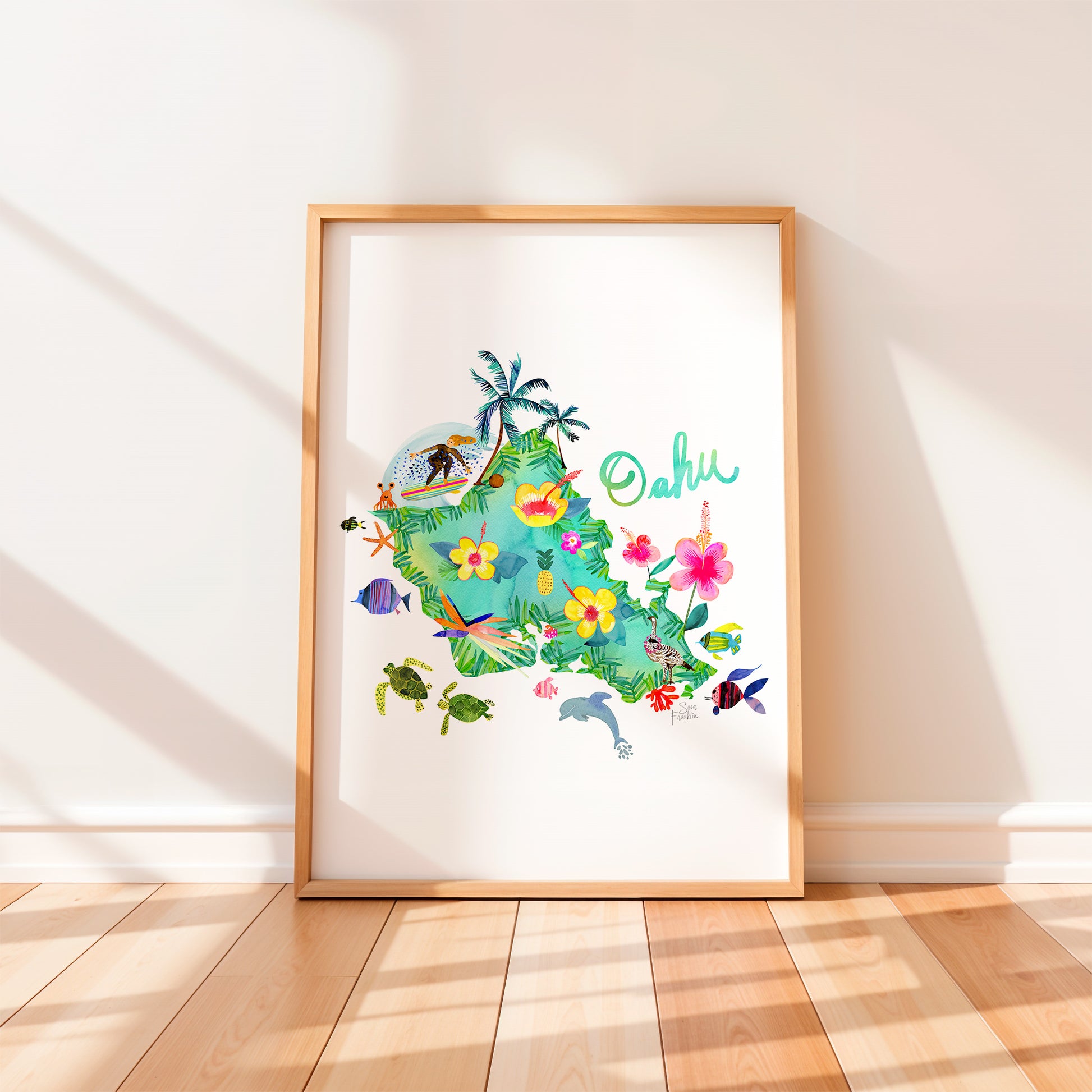 a picture frame with a picture of a map of hawaii