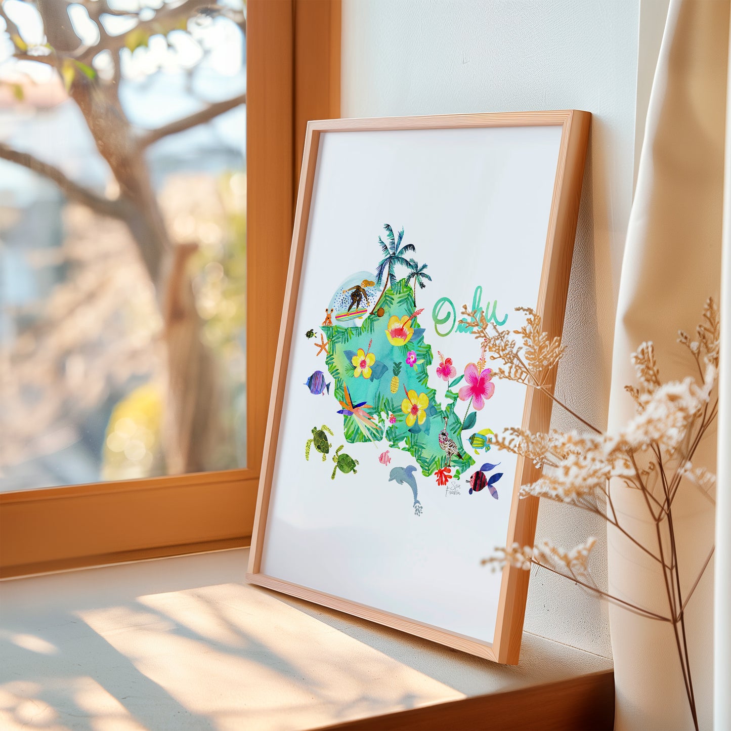 a picture of a frog on a window sill