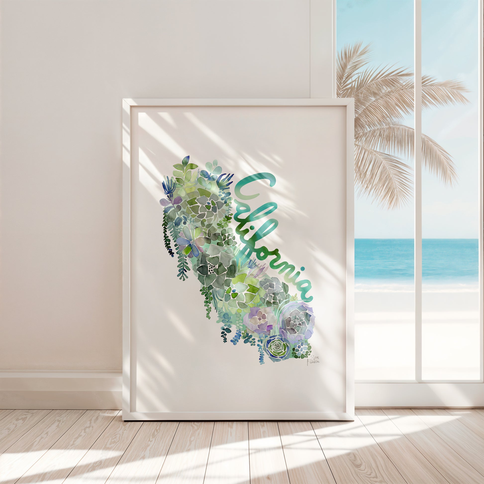 a picture of a picture of a beach and a palm tree