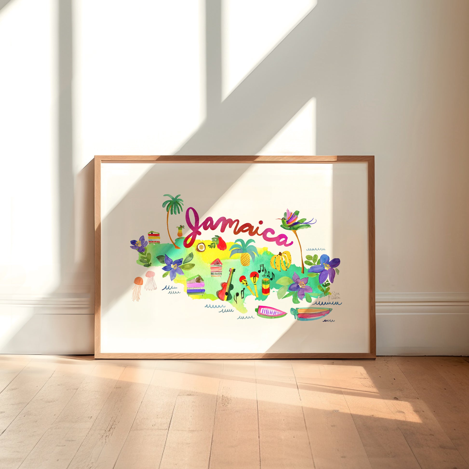 a picture frame with a picture of jamaica on it