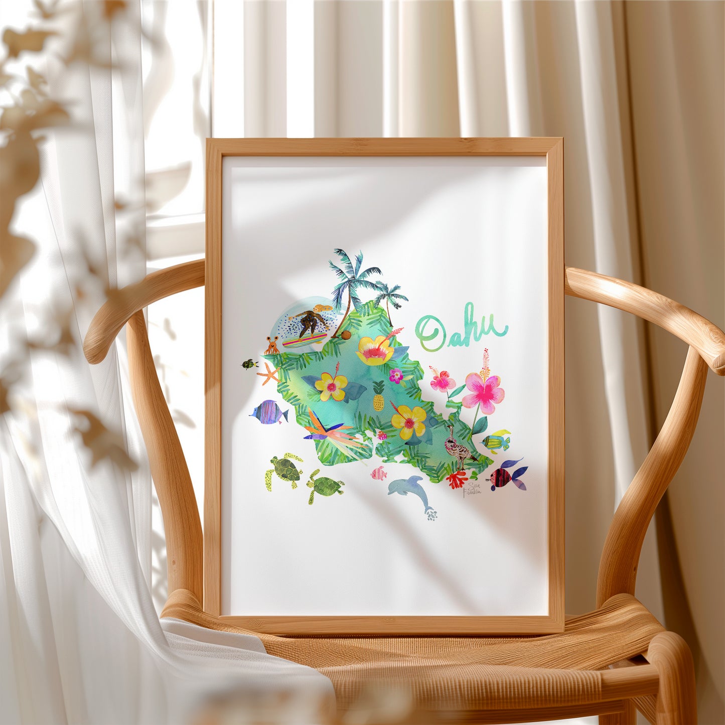 a picture frame with a picture of a tropical island