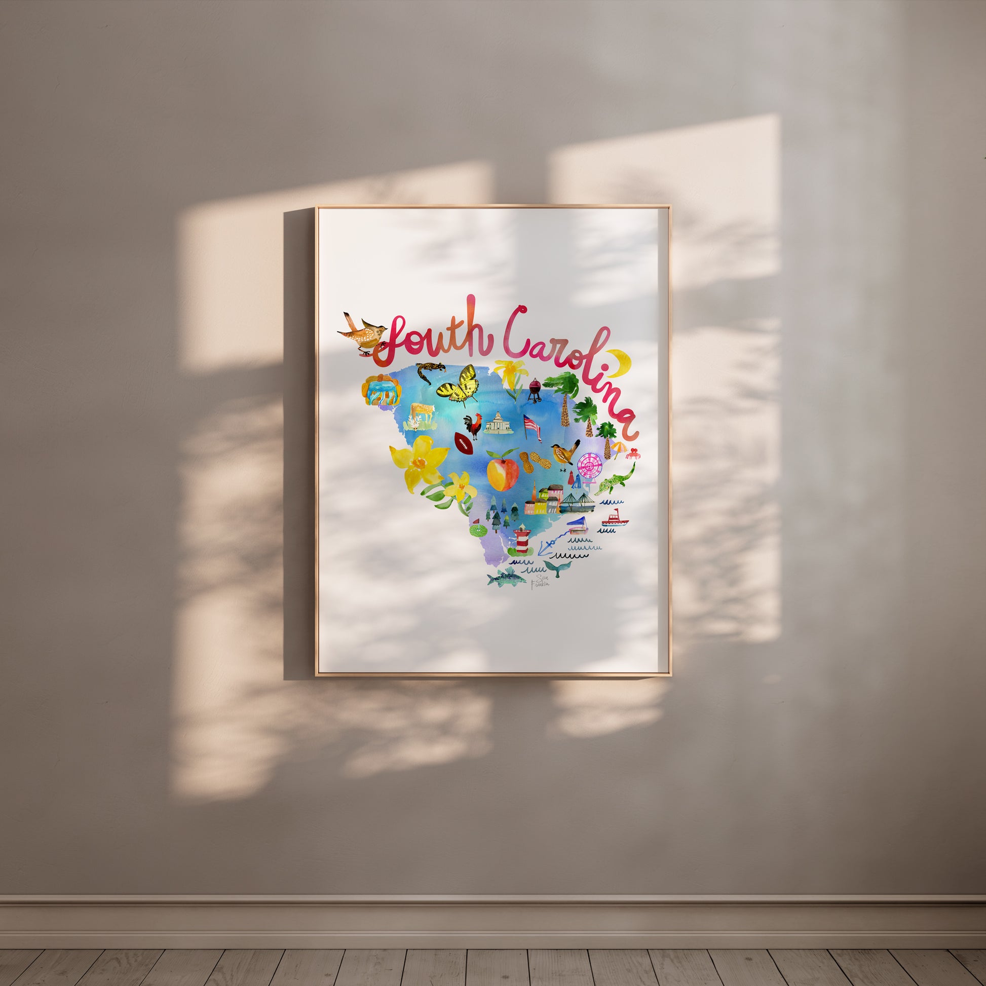 a picture hanging on the wall of a room