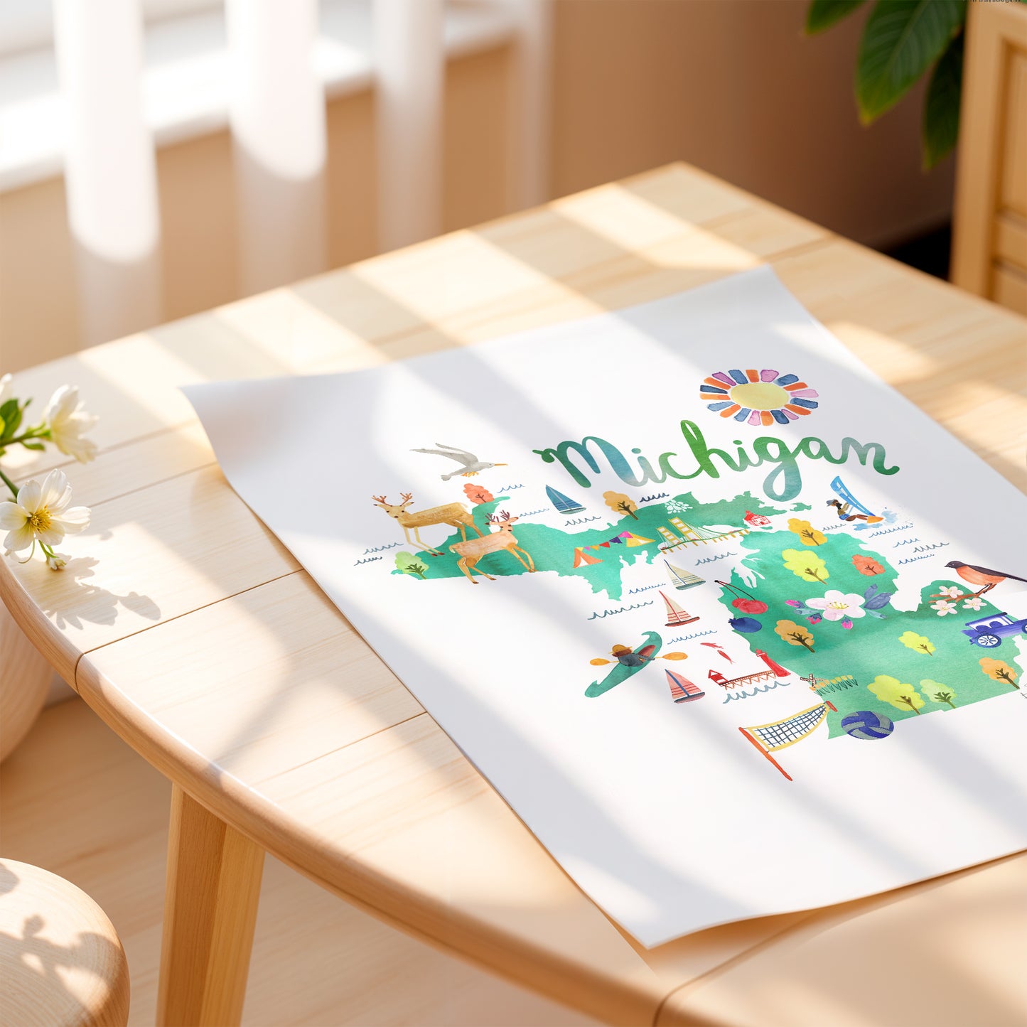 a picture of a map of michigan on a table