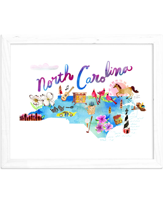 a watercolor map of the state of north carolina