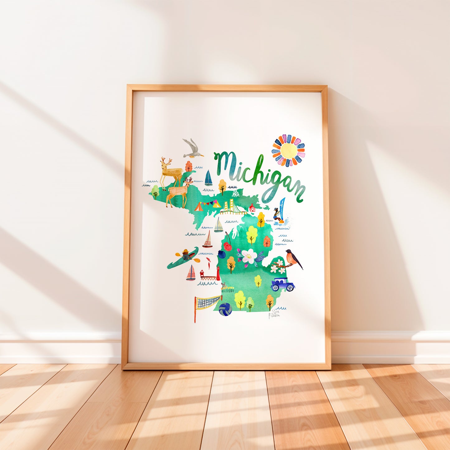 a picture of a map of michigan on a wall