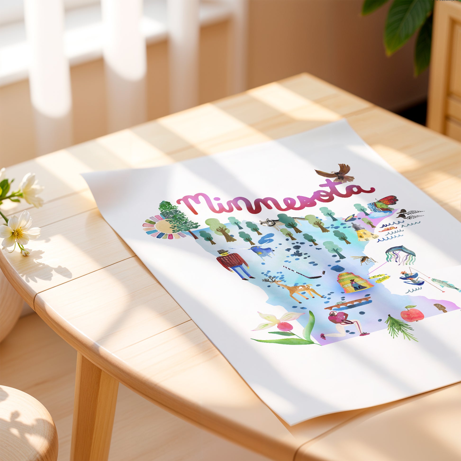 a paper with a picture of a town on it