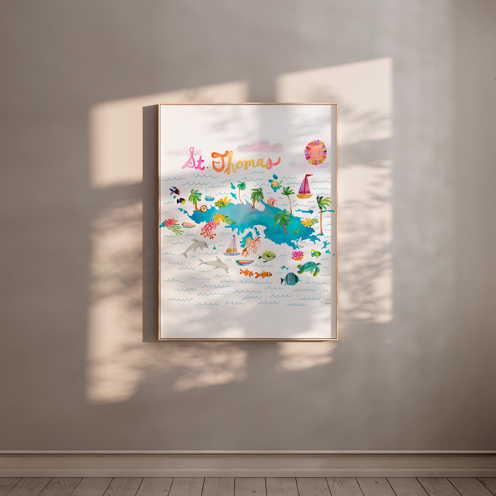 a picture hanging on the wall of a room