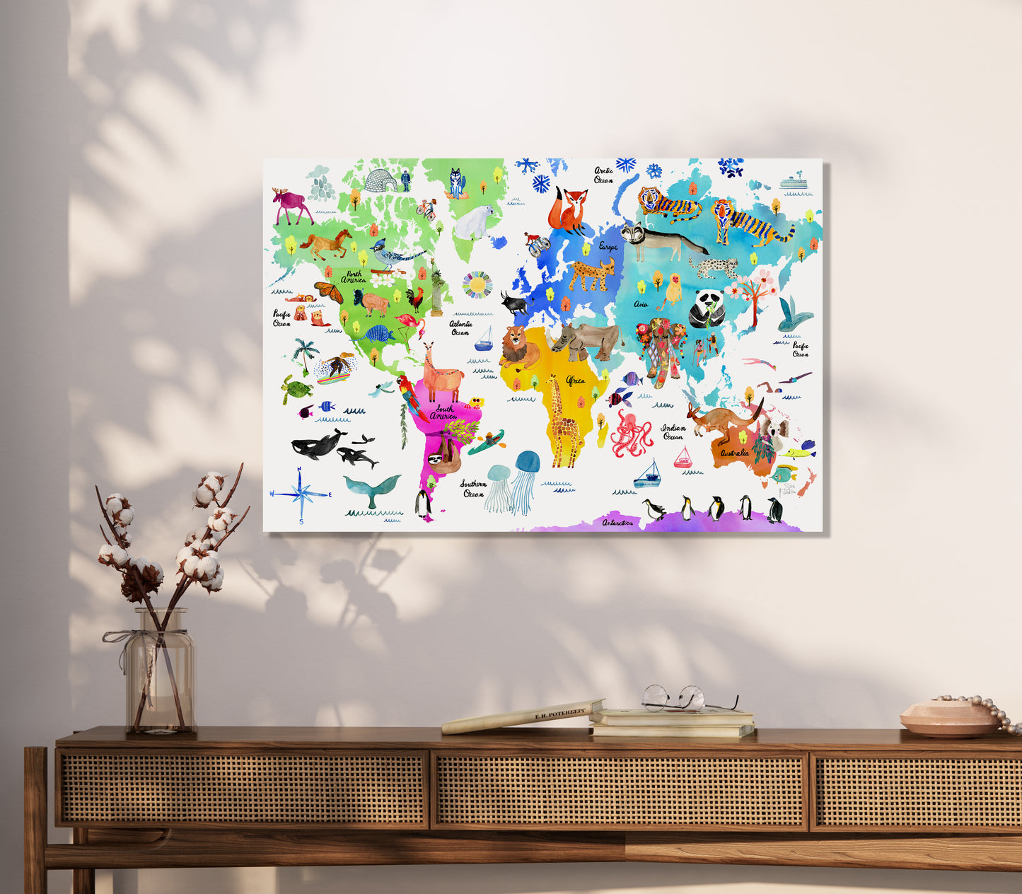 a map of the world with animals on it