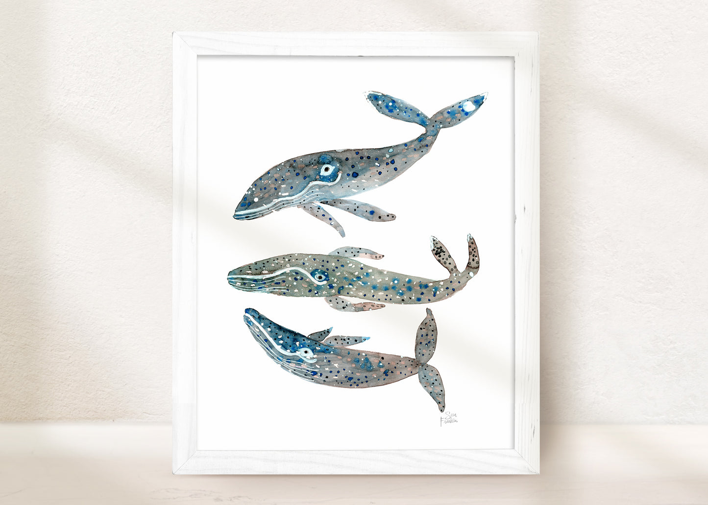 Coastal Whales Fine Art Print by Sara Franklin