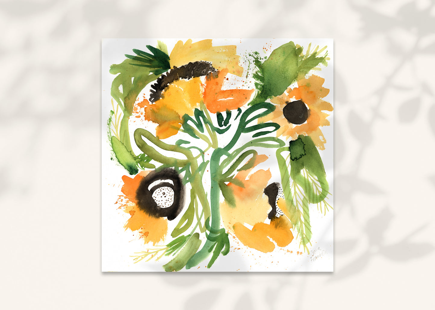 Energized | 12x12 in. |Sunflowers | Original Watercolor | Modern Botanical Painting