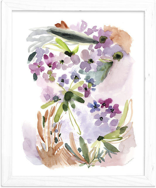 a watercolor painting of a bird and flowers