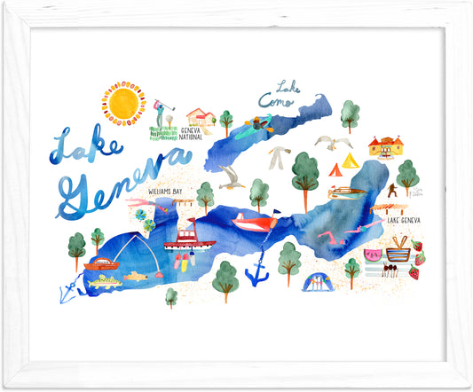 Lake Geneva Map  Fine Art Print