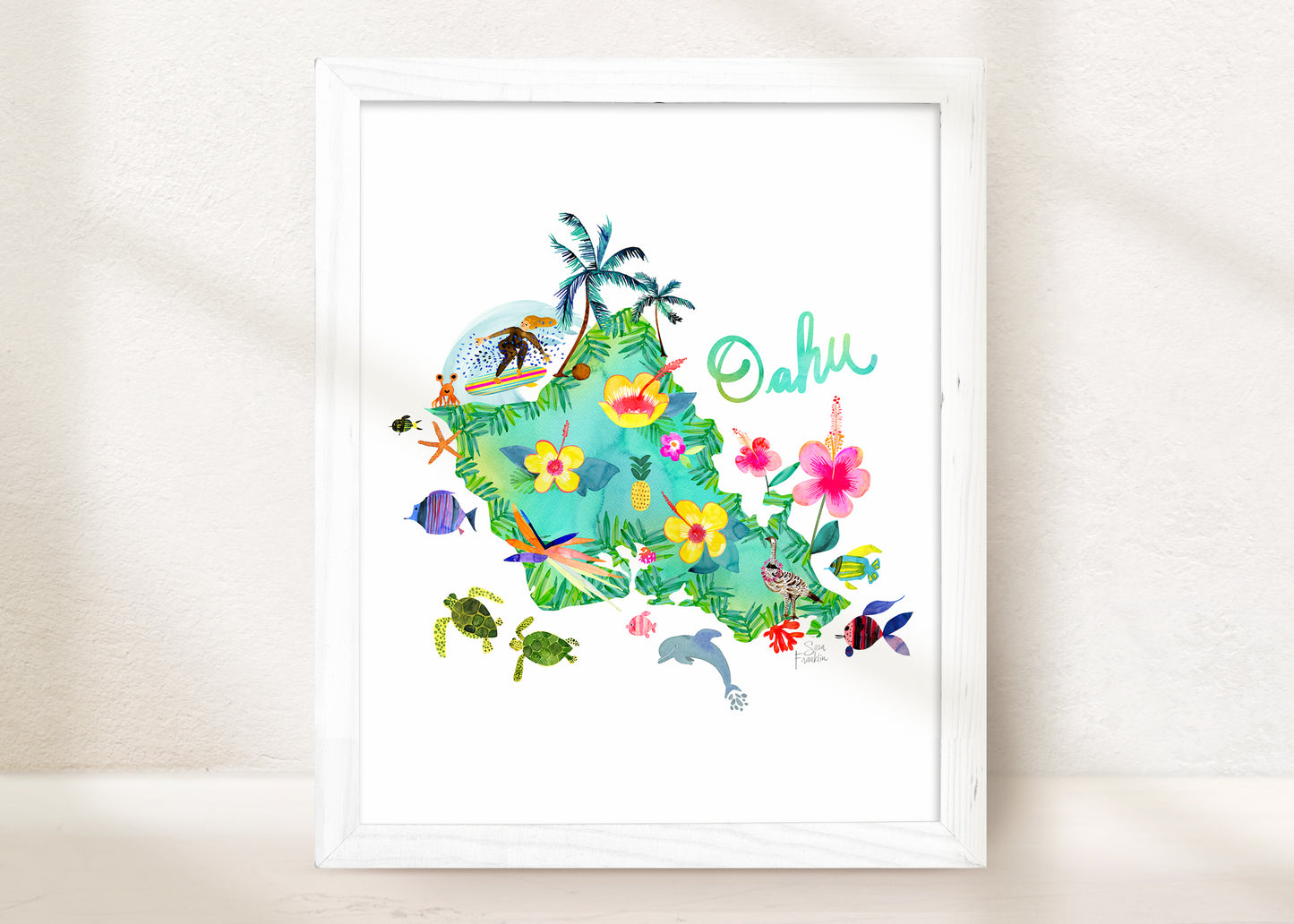 Oahu Map | Fine Art Print | Travel Wall Decor