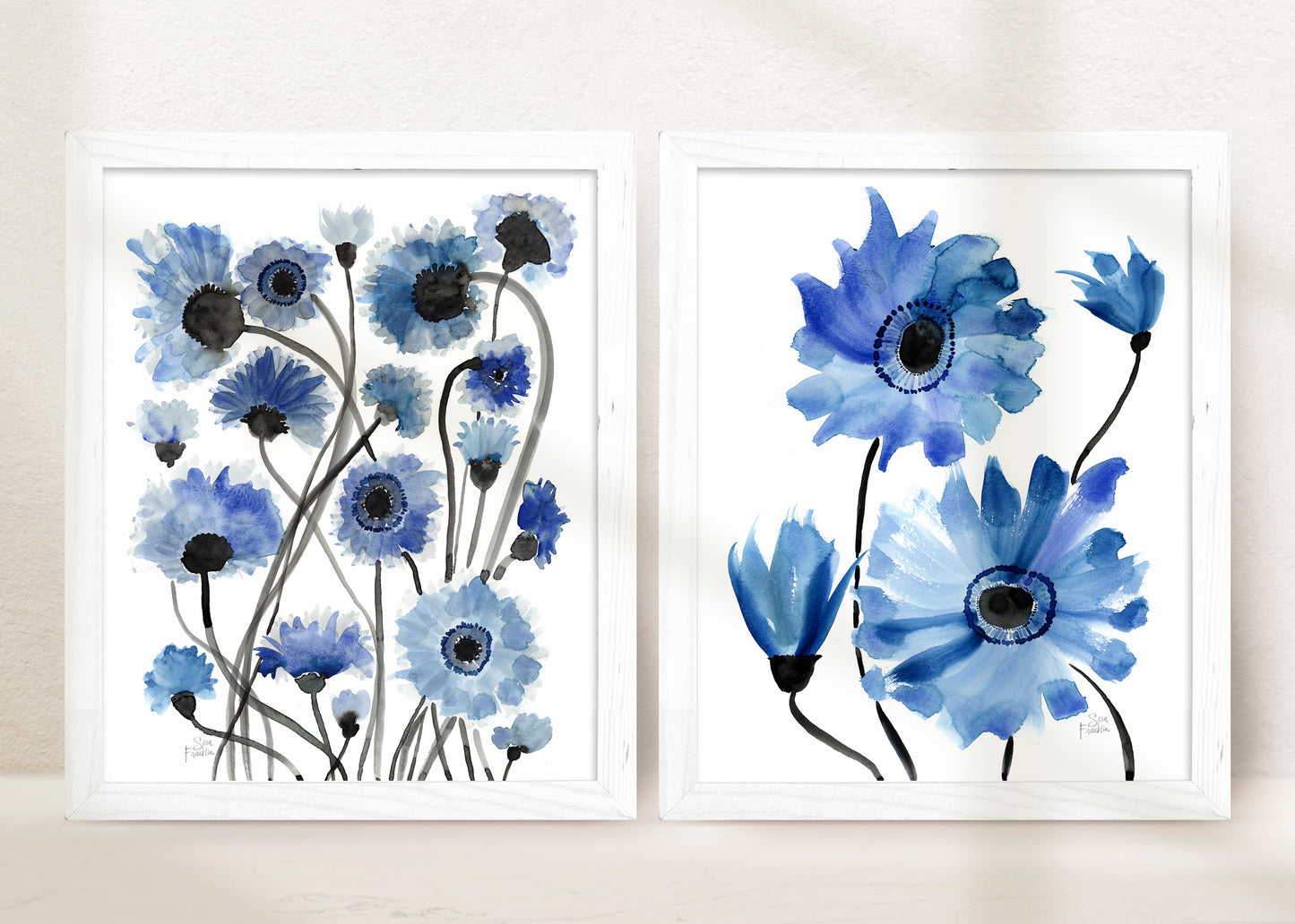 Windy Daze Ahead Florals Diptych Art Print Set of 2 by Sara Franklin