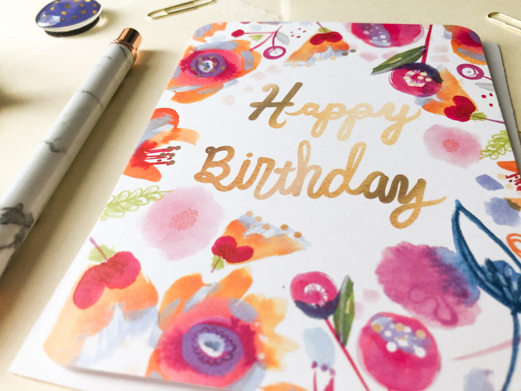 Watercolor Flowers Birthday Card