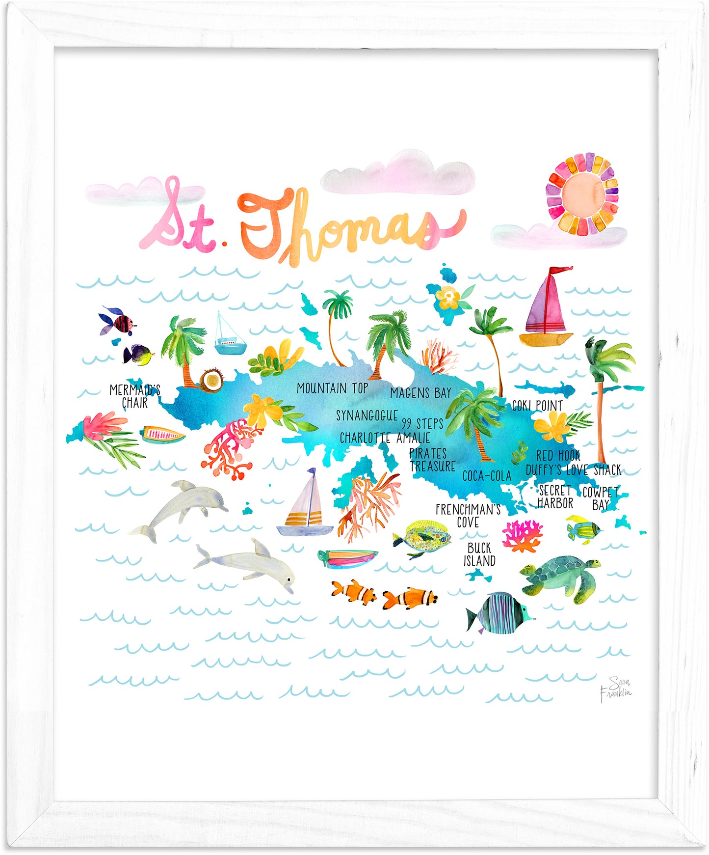 St Thomas Map  | Fine Art Print | Travel Wall Decor