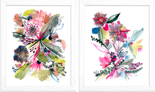 Reflections Of Summer Floral Diptych Print Set of 2 by Sara Franklin