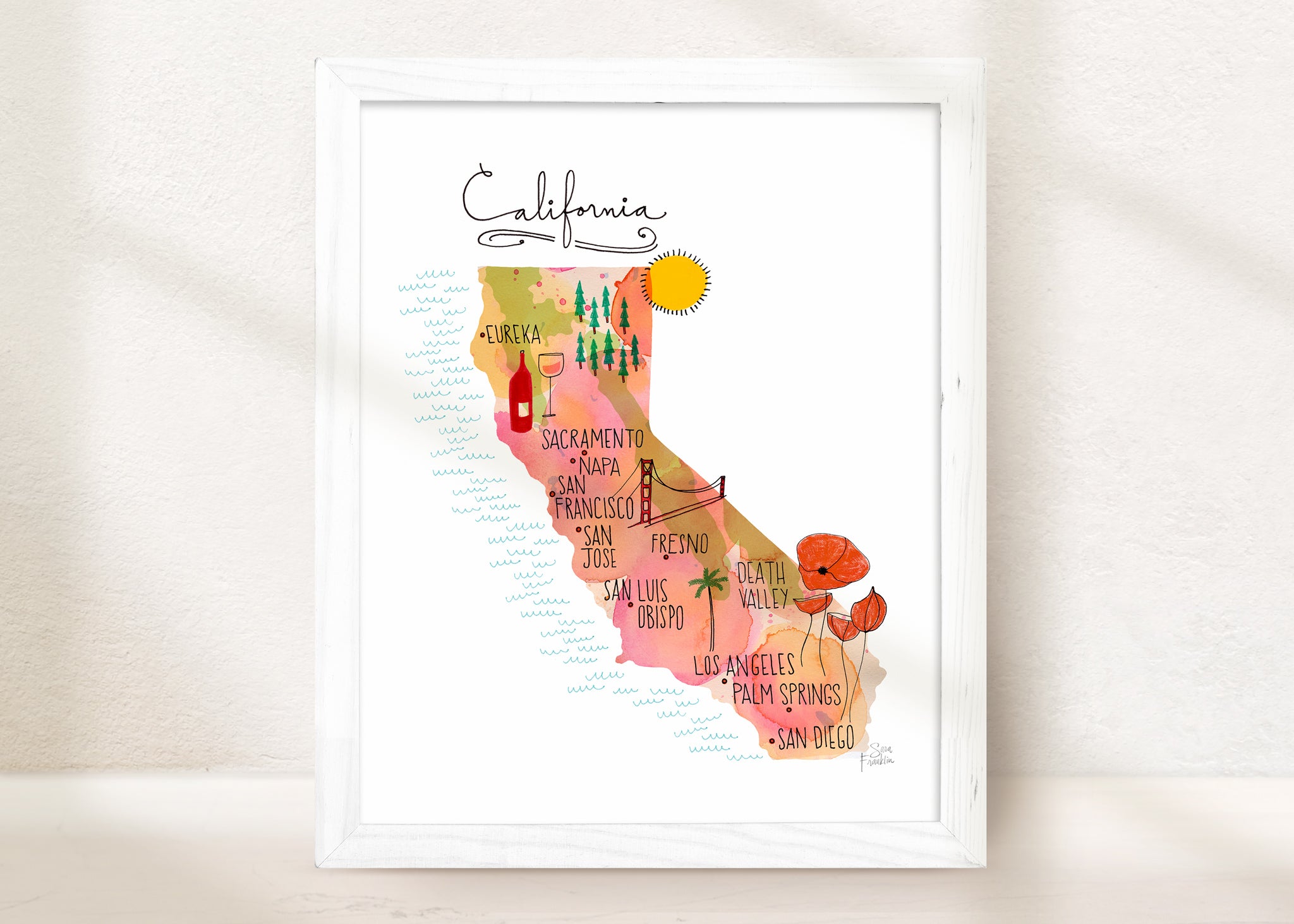 California Sunset Map Travel | Fine Art Print | Travel Wall