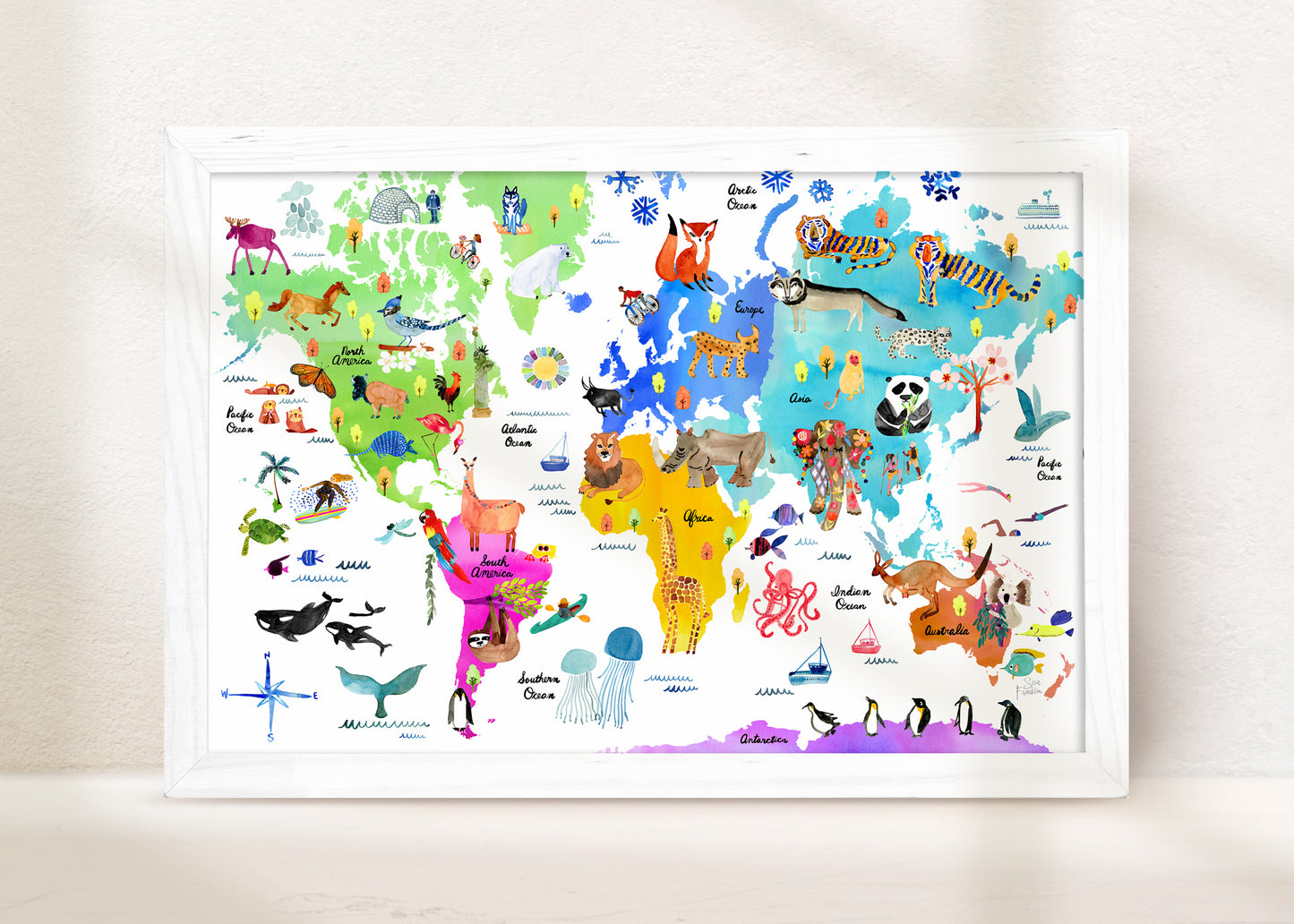 World Map Of Animals Kids Wall Art