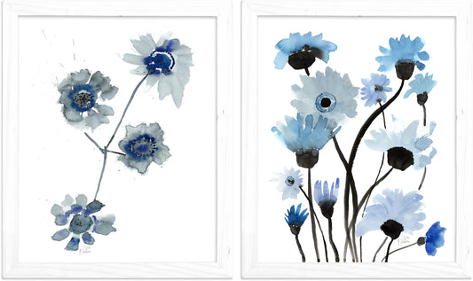 Forever Blue Florals Diptych Art Print Set of 2 by Sara Franklin
