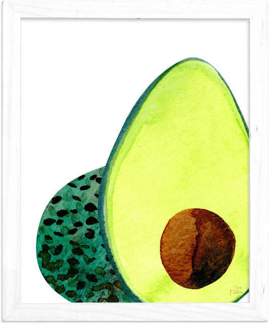 a painting of an avocado on a white background